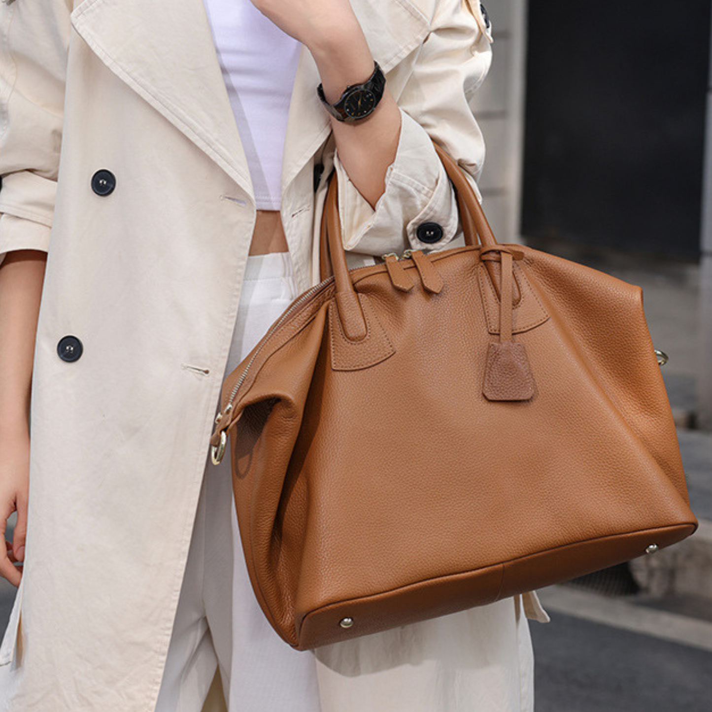 Top Handle Bag with Leather