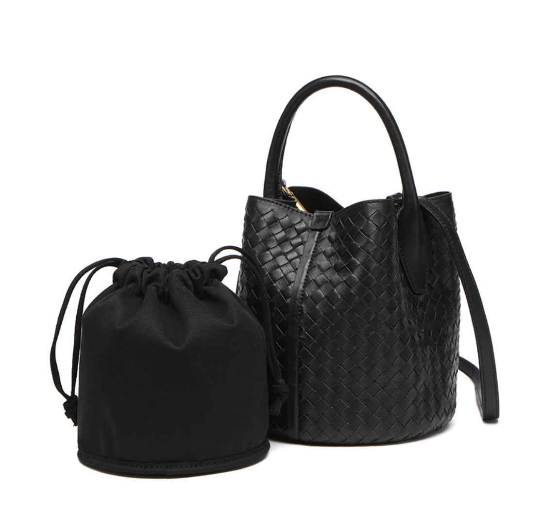 Woven Bucket Bag in Leather