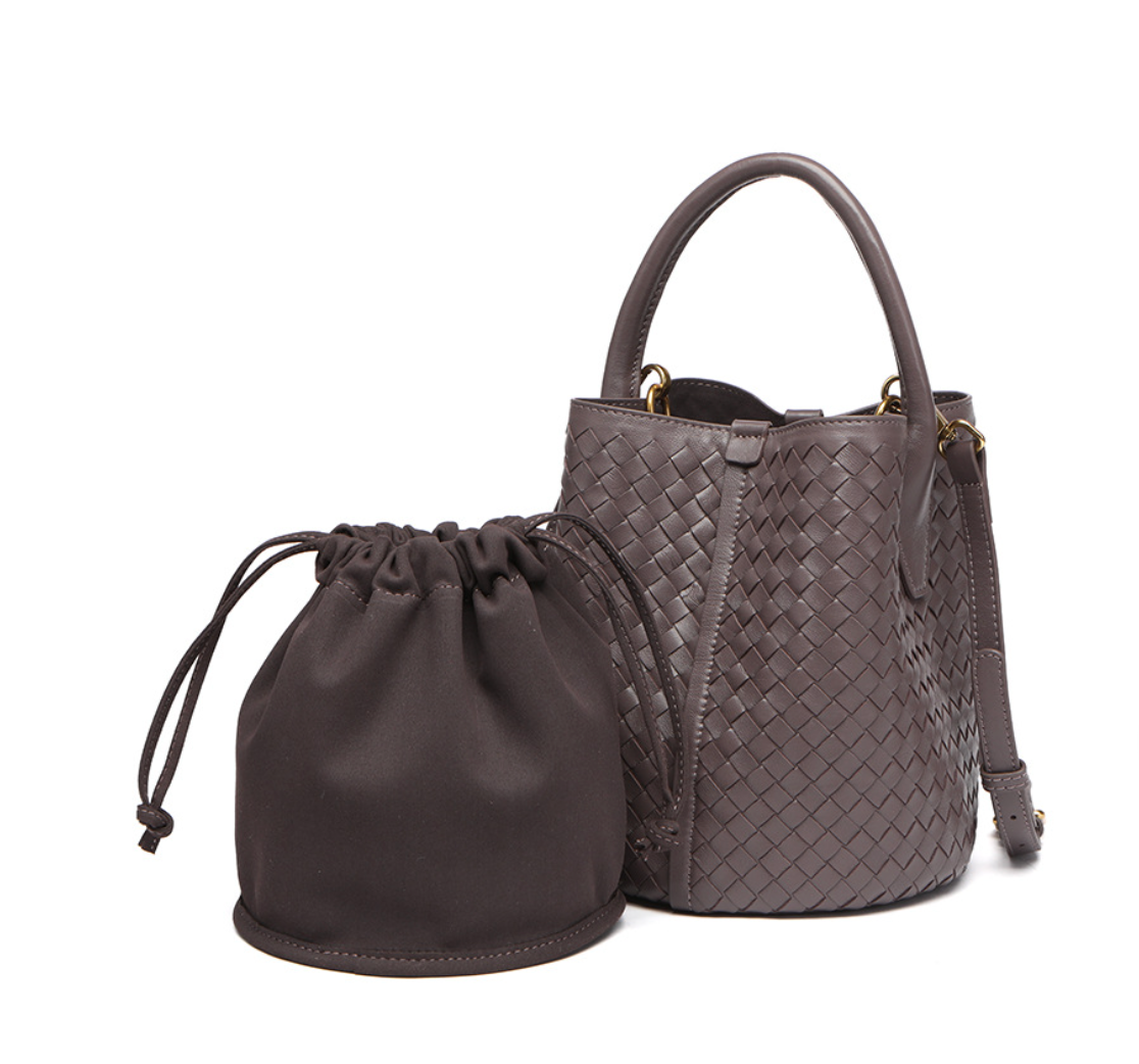 Woven Bucket Bag in Leather