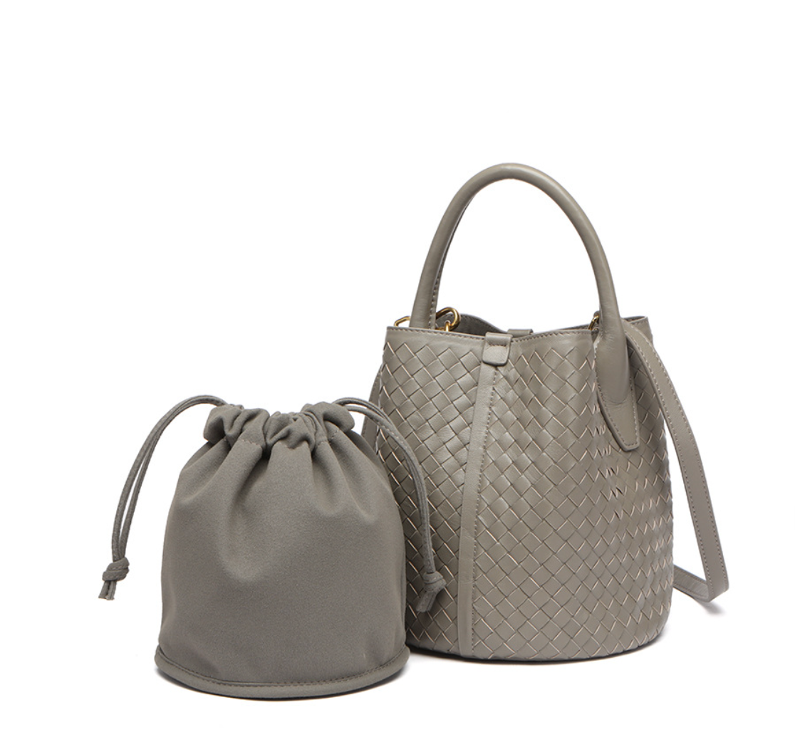 Woven Bucket Bag in Leather