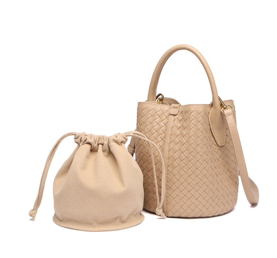 Woven Bucket Bag in Leather